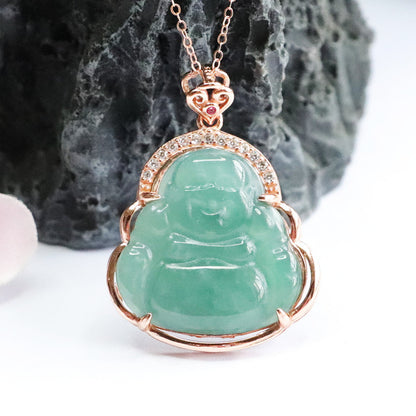 Ice Blue Jade Buddha Necklace A160423