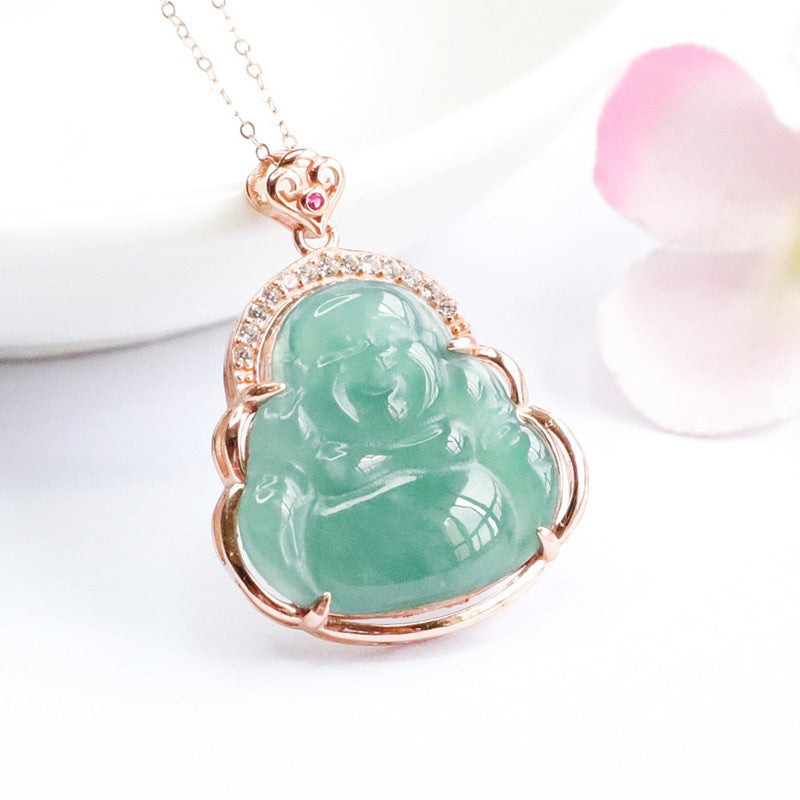 Ice Blue Jade Buddha Necklace A160423