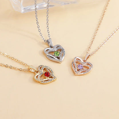 Engraved Heart Necklace Double Heart Necklace With Gemstone