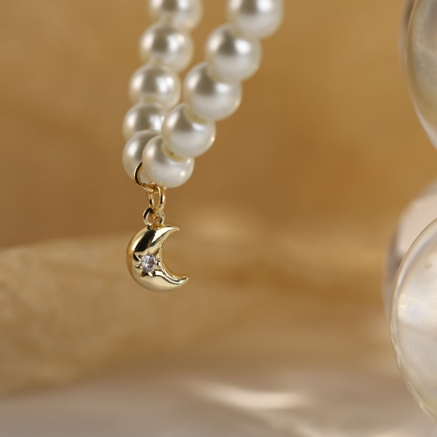 Pearl Chain Necklace with moon pendant