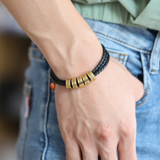 Mens Leather Bracelet With Family Names Mens Personalised Leather Bracelet