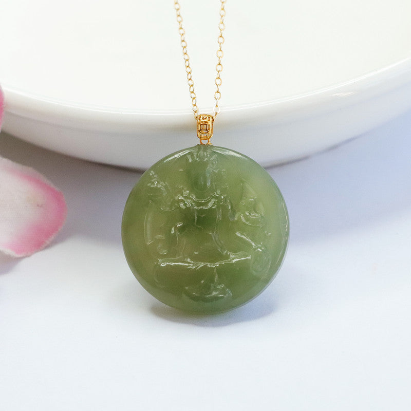 Green Jade Disc Guan Yin Necklace 23A1901