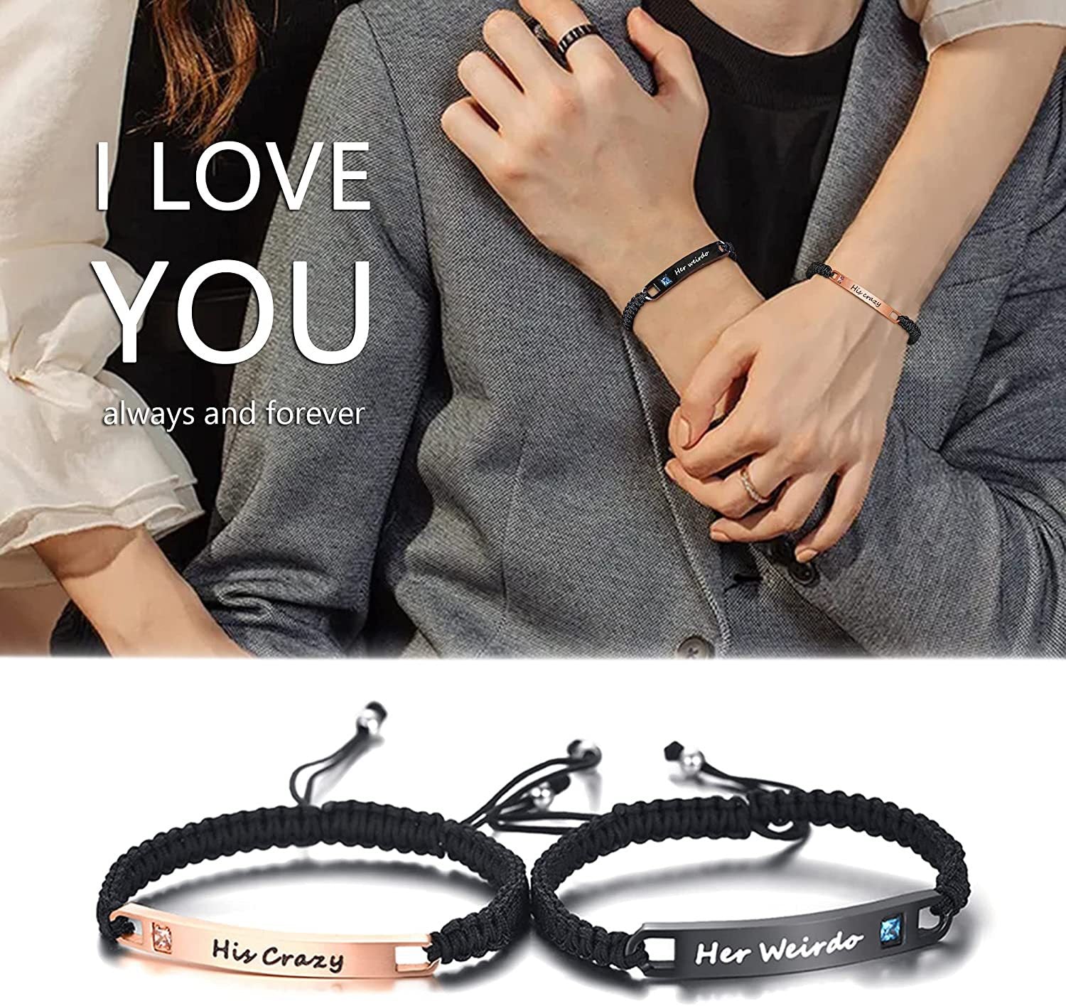 Mens Woven Bracelet With Name Engraved Couple Name Bracelet