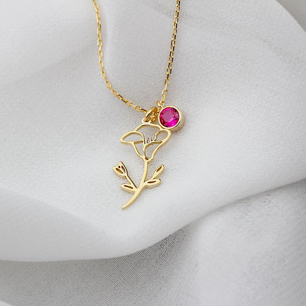 Birth Flower Necklace With Birthstone