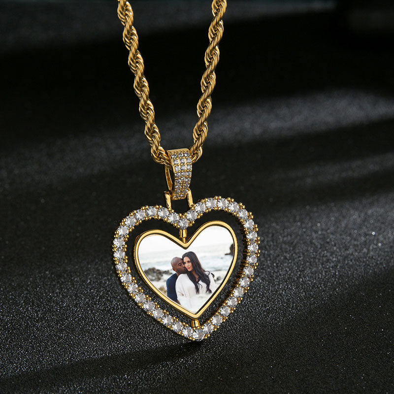 Mens Necklace with Picture Inside Picture Necklace Heart