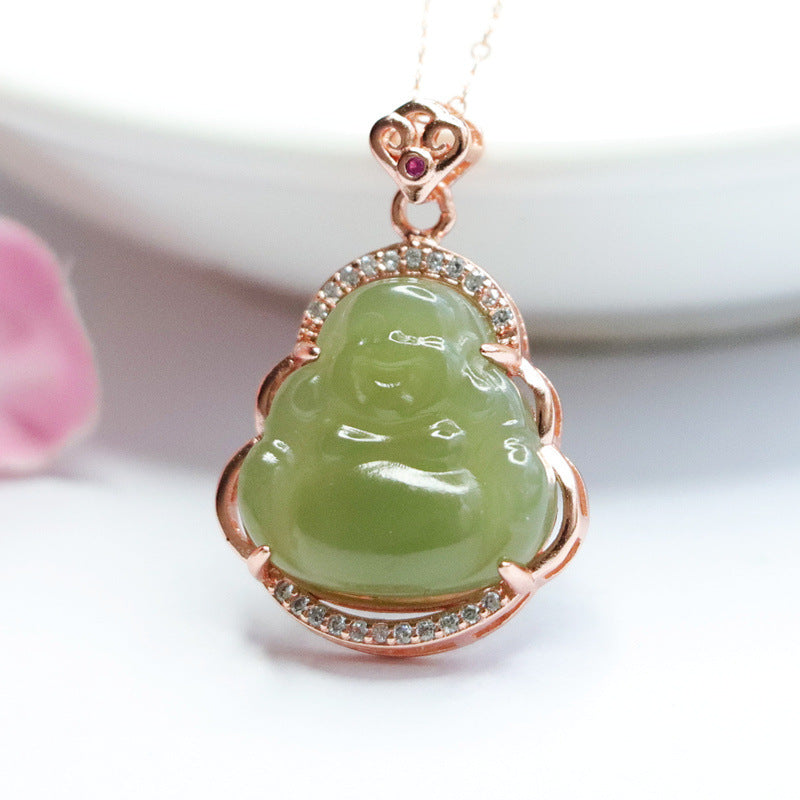 Women Green White Jade Buddha Necklace