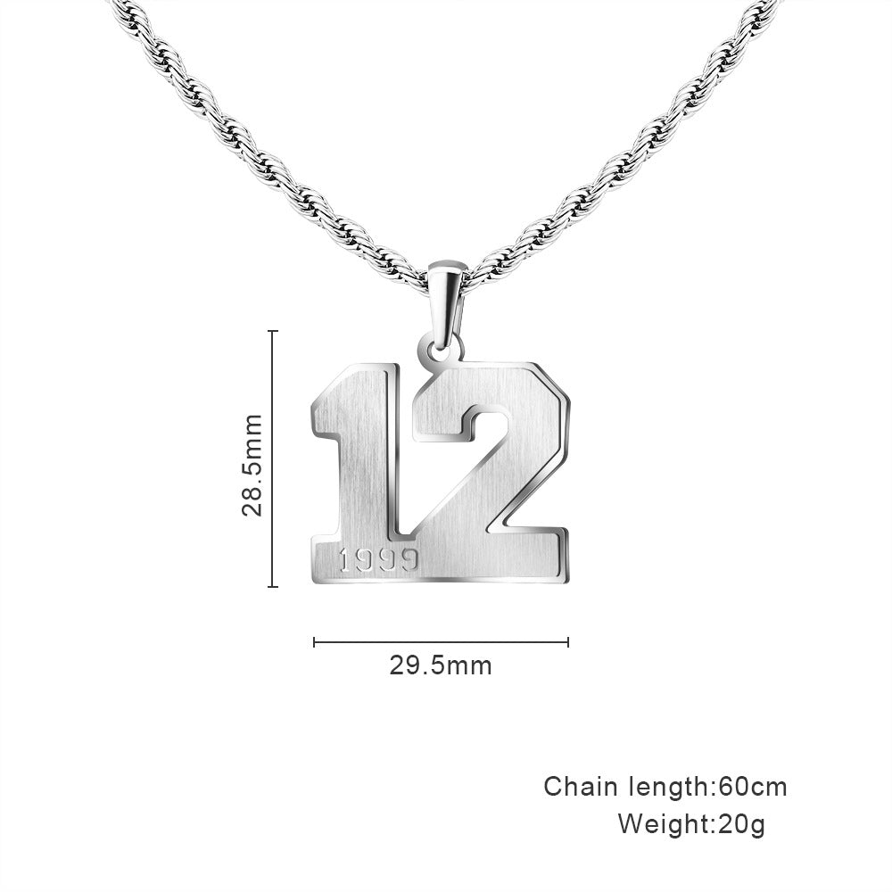 Mens Engraved Pendant Mens Number Necklace Stainless Steel Rope Chain