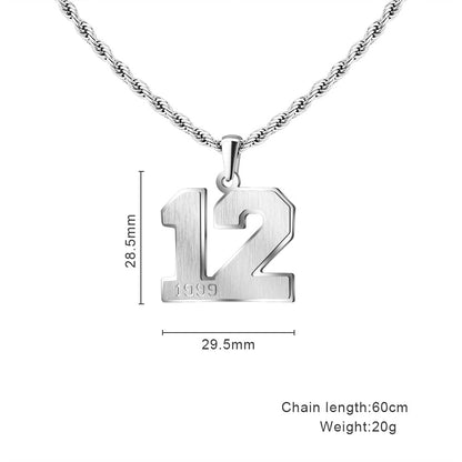 Mens Engraved Pendant Mens Number Necklace Stainless Steel Rope Chain