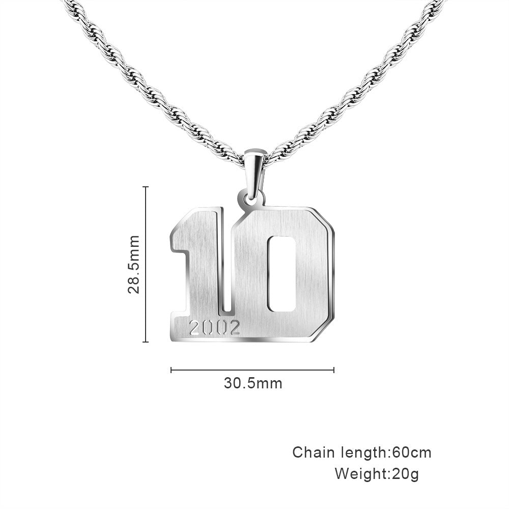 Mens Engraved Pendant Mens Number Necklace Stainless Steel Rope Chain