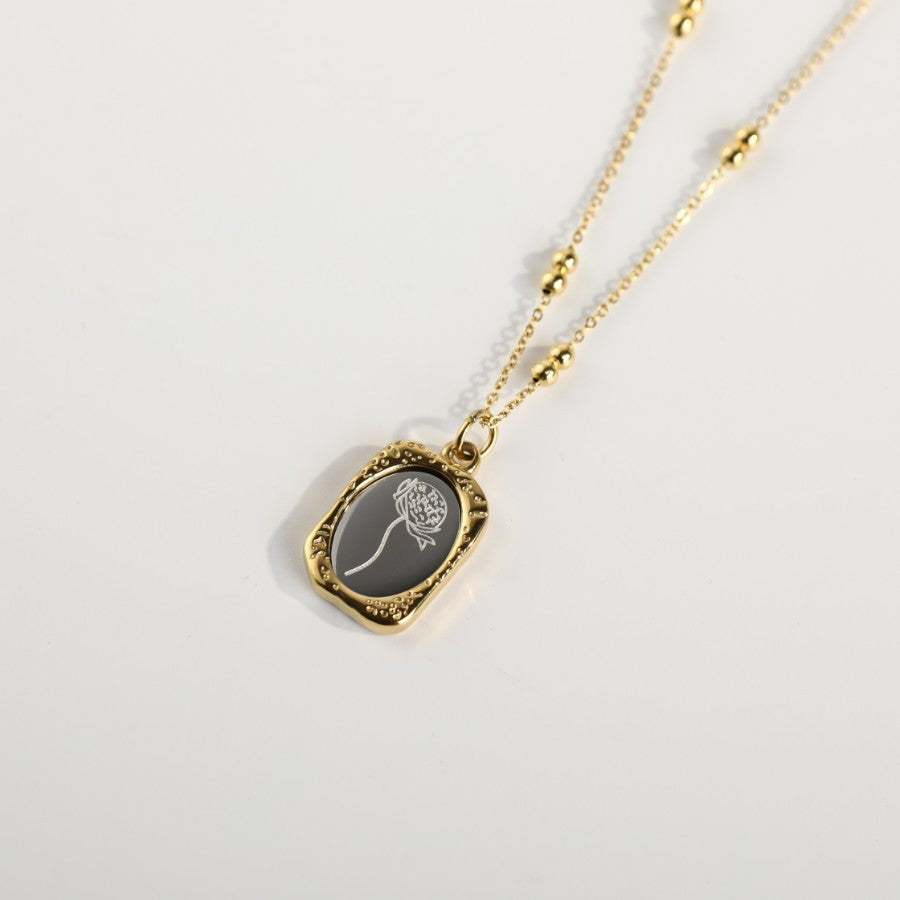 Birth Flower Necklace Black Pendant Necklace Dainty Jewellery