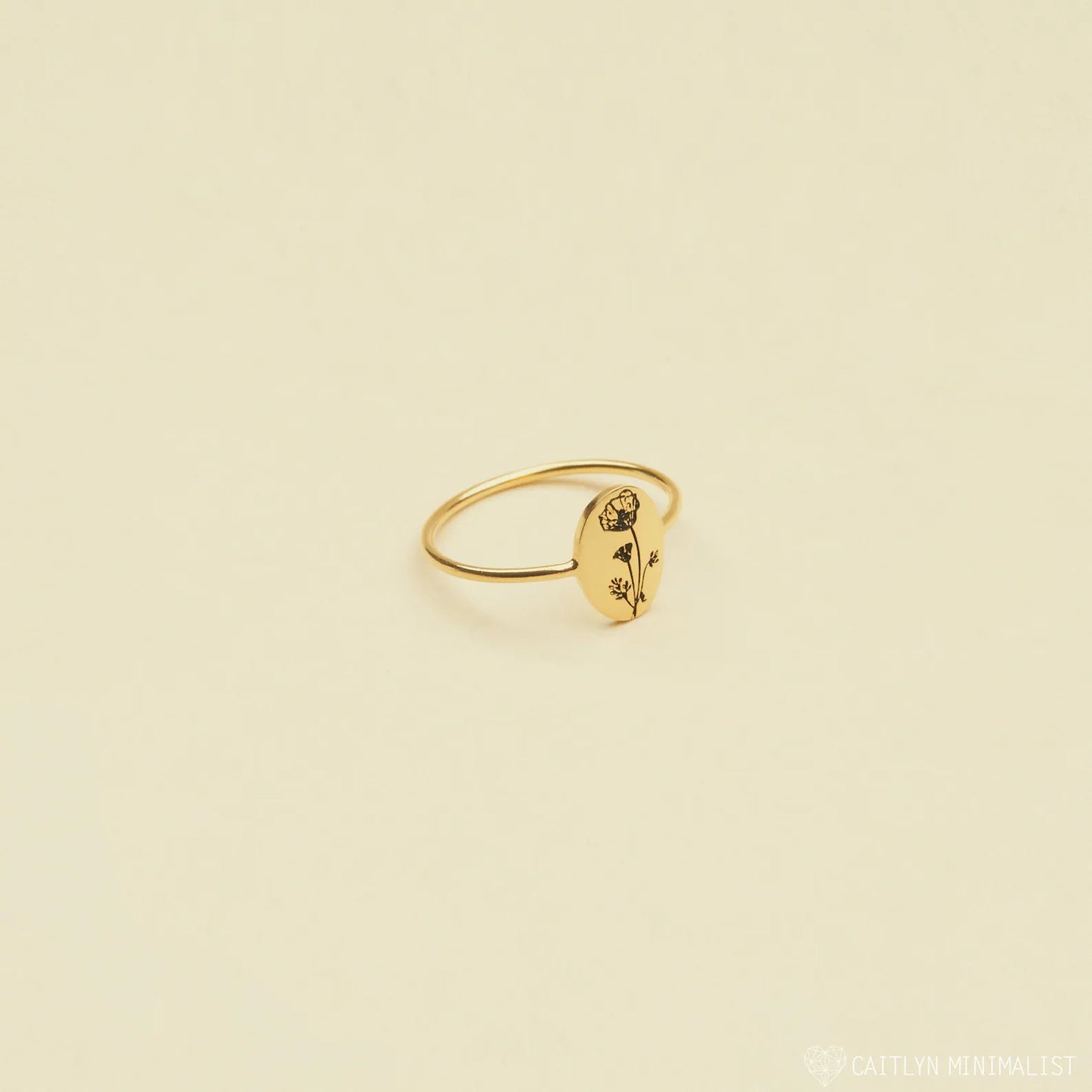 Birth Flower Engraved Ring GOLD
