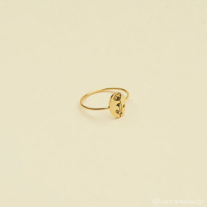 Birth Flower Engraved Ring GOLD