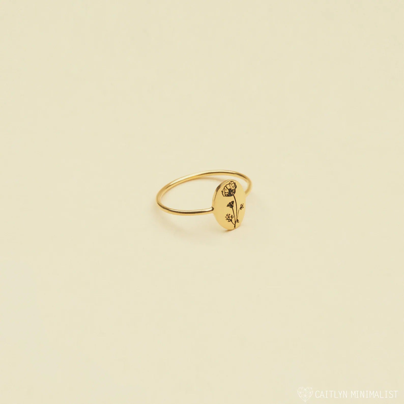 Birth Flower Engraved Ring GOLD