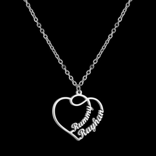 Personalized Necklace Two Names With Heart