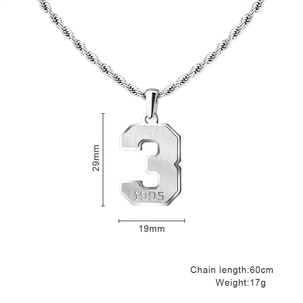 Mens Engraved Pendant Mens Number Necklace Stainless Steel Rope Chain