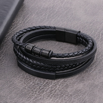 Mens Woven Leather Bracelet Multi Strand Bracelet 