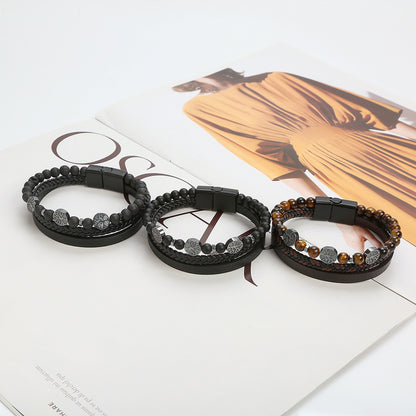 Mens Tiger Eye Bracelet Multi Ttrand Leather Bracelets