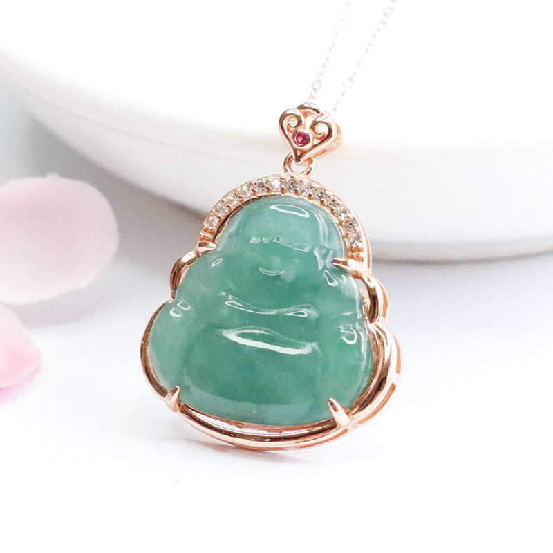 Ice Blue Jade Buddha Necklace A160423