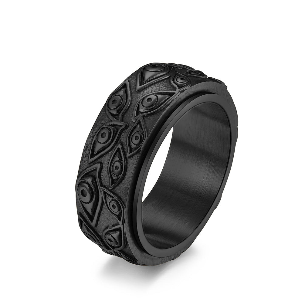 Black Titanium Rings With Eye of God Bands For Men