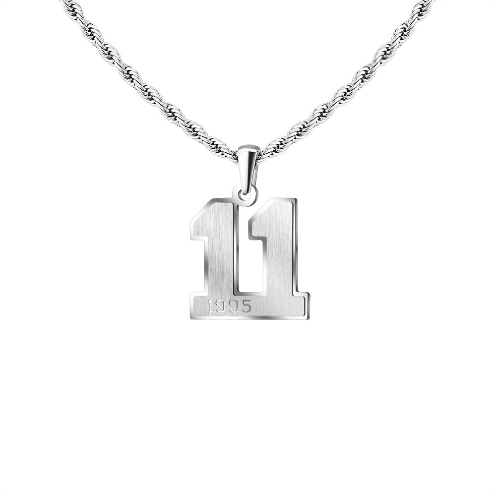 Mens Engraved Pendant Mens Number Necklace Stainless Steel Rope Chain