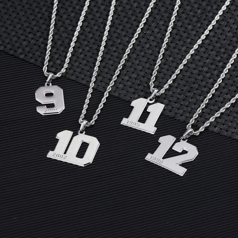 Mens Engraved Pendant Mens Number Necklace Stainless Steel Rope Chain