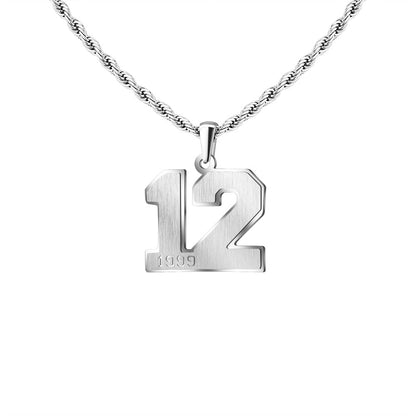 Mens Engraved Pendant Mens Number Necklace Stainless Steel Rope Chain