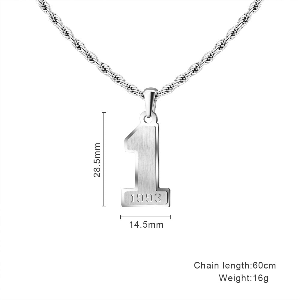 Mens Engraved Pendant Mens Number Necklace Stainless Steel Rope Chain