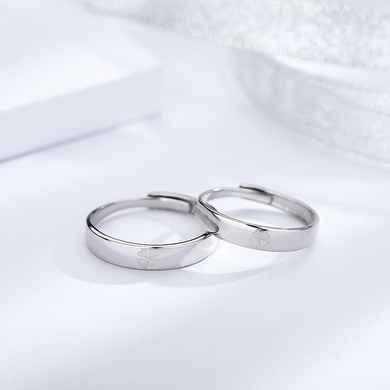 Clover Engraved Matching Couple Rings Set s925 Ring