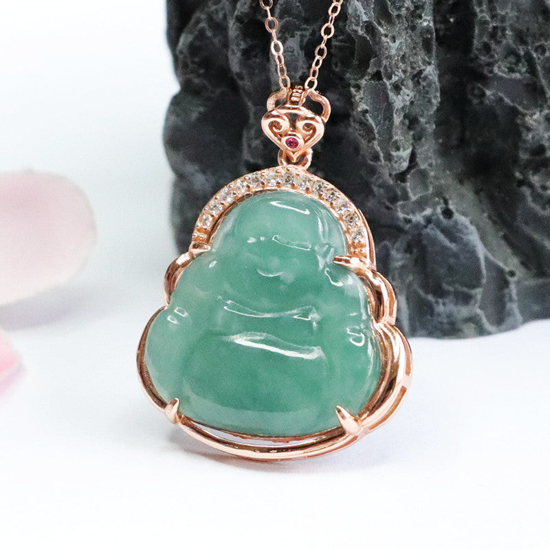 Ice Blue Jade Buddha Necklace A160423