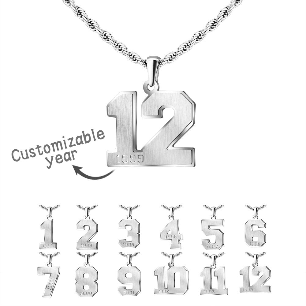 Mens Engraved Pendant Mens Number Necklace Stainless Steel Rope Chain