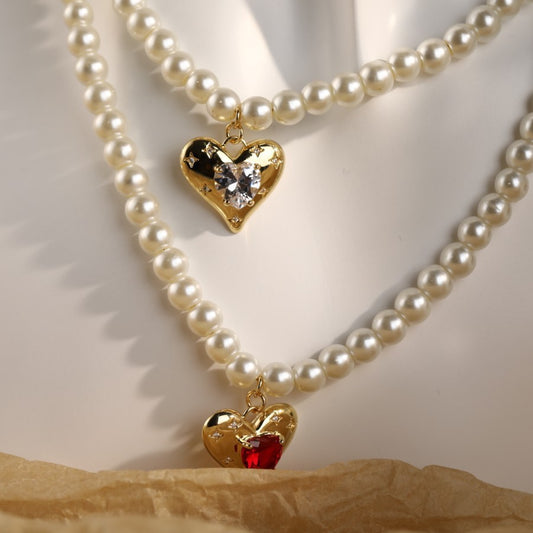 Dainty Pearl Necklace With Heart Pendant