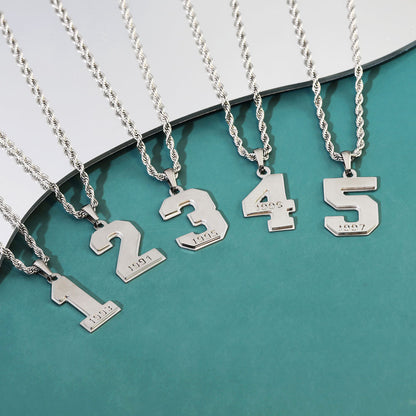 Mens Engraved Pendant Mens Number Necklace Stainless Steel Rope Chain