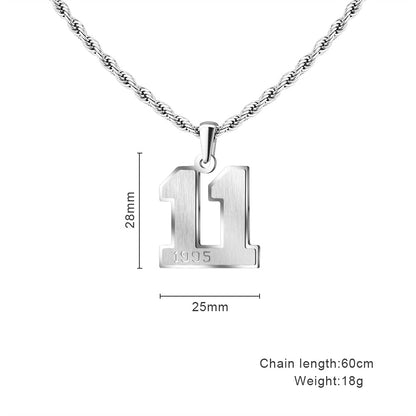 Mens Engraved Pendant Mens Number Necklace Stainless Steel Rope Chain