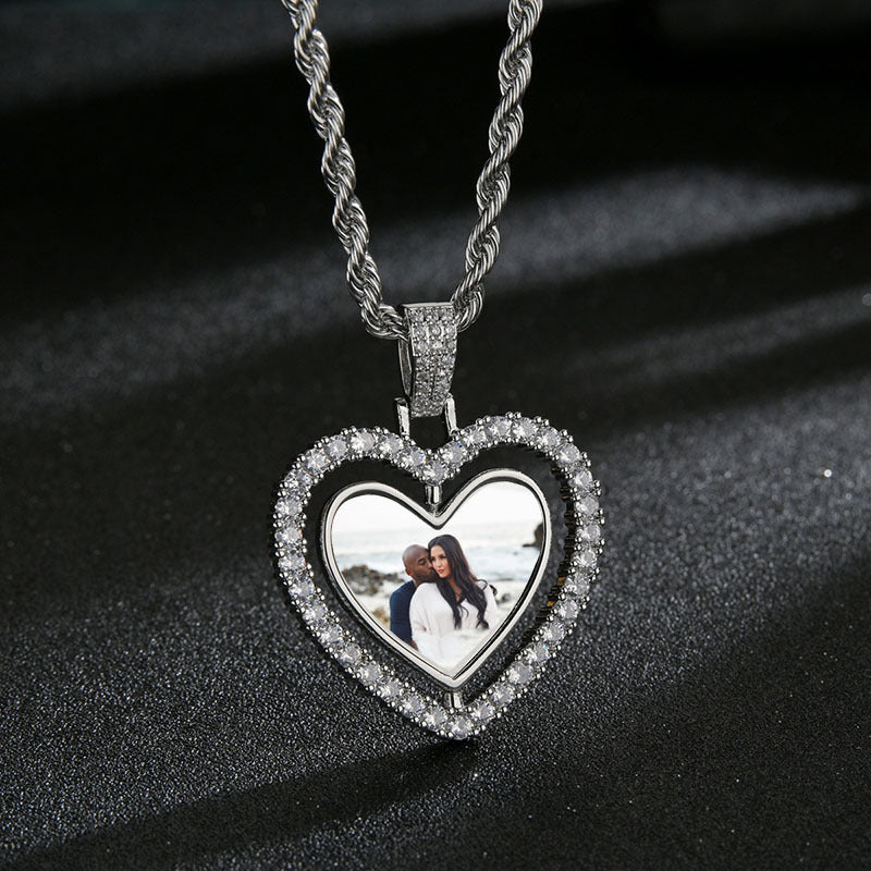 Mens Necklace with Picture Inside Picture Necklace Heart