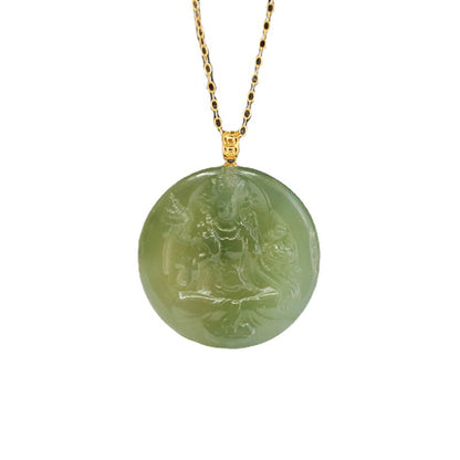 Green Jade Disc Guan Yin Necklace 23A1901