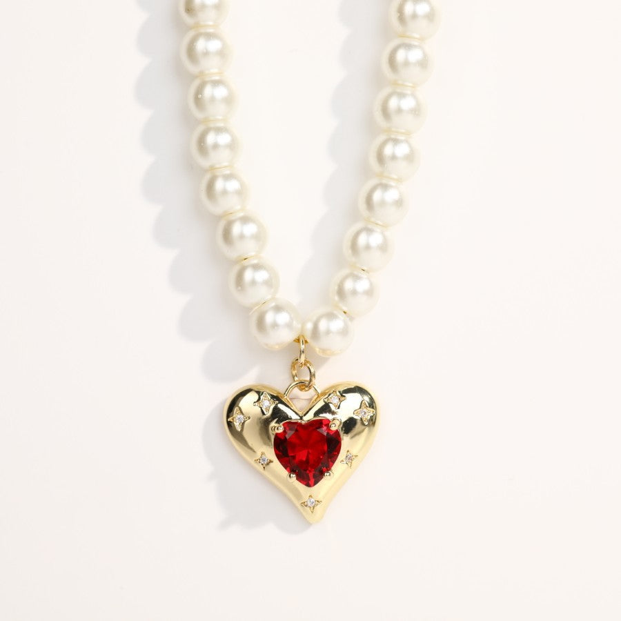 Dainty Pearl Necklace With Heart Pendant