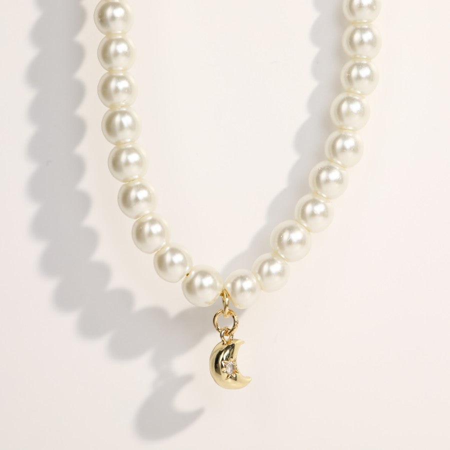 Pearl Chain Necklace with moon pendant