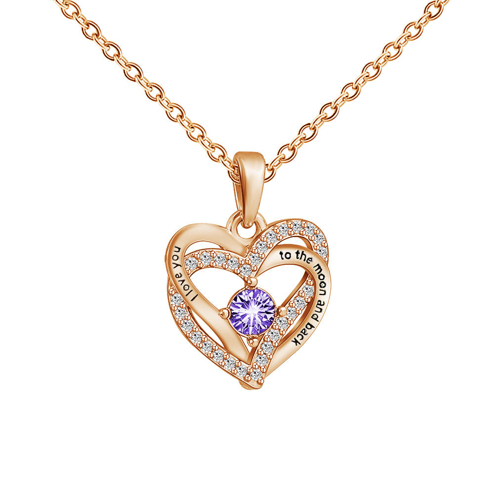 Engraved Heart Necklace Double Heart Necklace With Gemstone ROSE GOLD