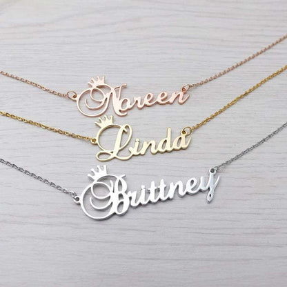 SILVER Name Necklace With Crown