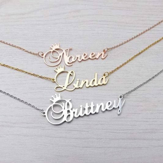 SILVER Name Necklace With Crown