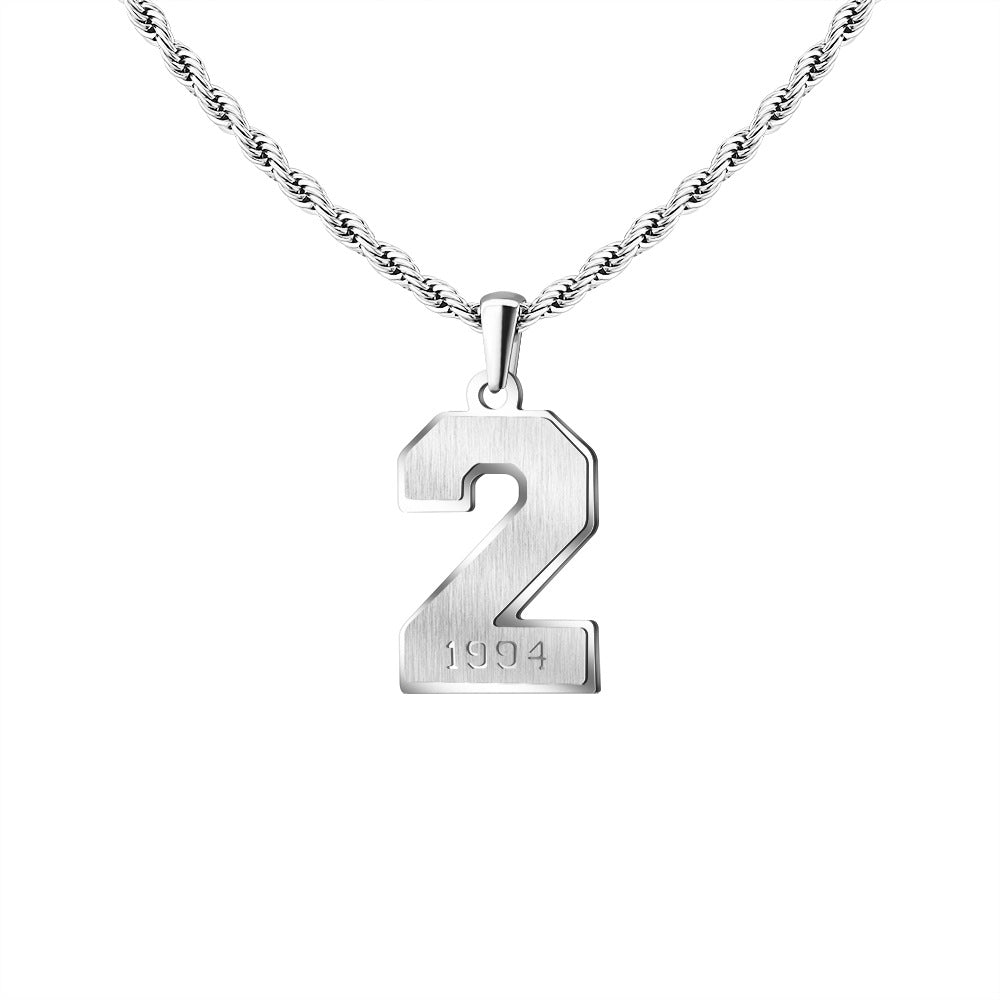 Mens Engraved Pendant Mens Number Necklace Stainless Steel Rope Chain