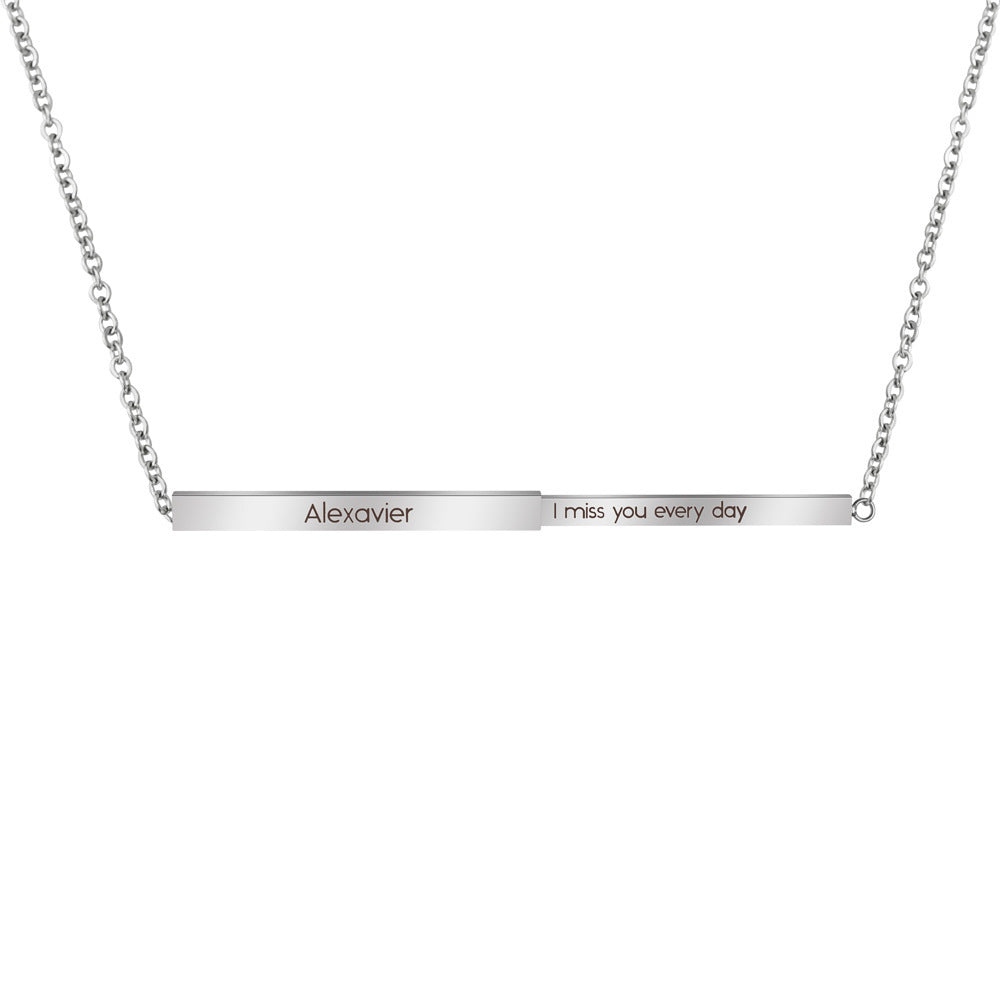 3d Engraved Bar Necklace silver