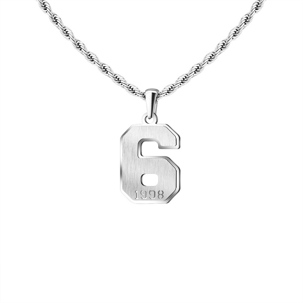 Mens Engraved Pendant Mens Number Necklace Stainless Steel Rope Chain