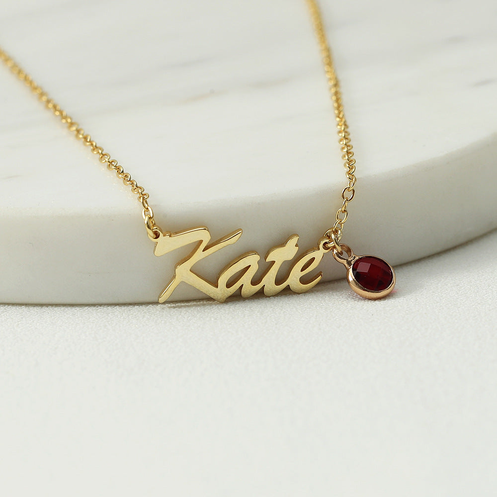 Sterling Silver Name Necklace With Birthstone GOLD
