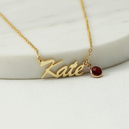 Sterling Silver Name Necklace With Birthstone GOLD