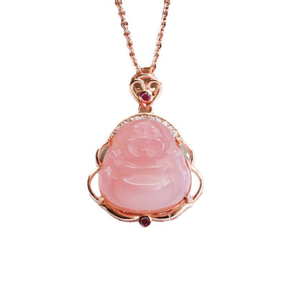 Natural Agate Pink Buddah Necklace 23A1606