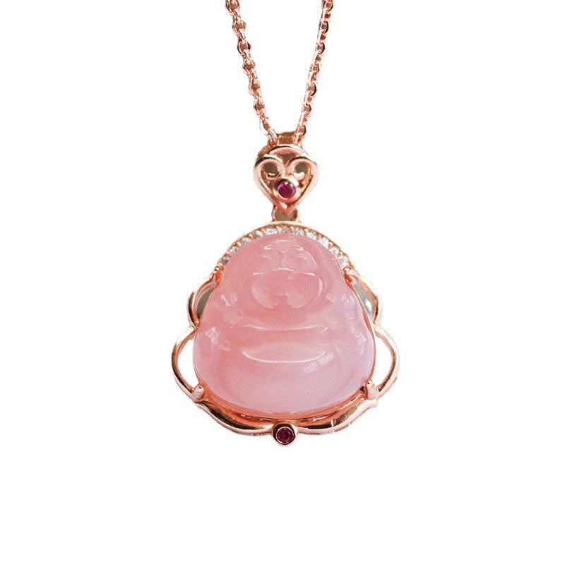 Natural Agate Pink Buddah Necklace 23A1606