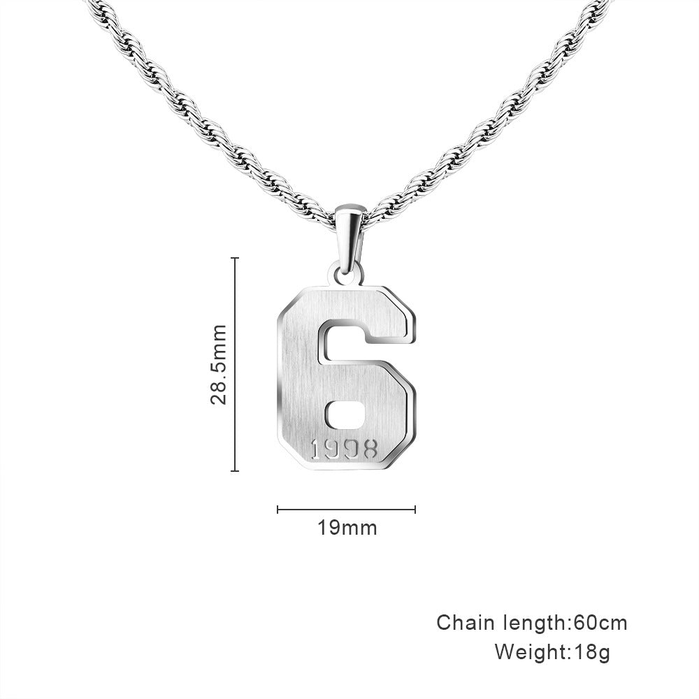 Mens Engraved Pendant Mens Number Necklace Stainless Steel Rope Chain