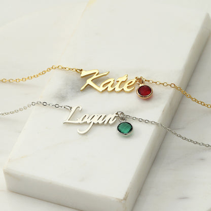 Sterling Silver Name Necklace With Birthstone