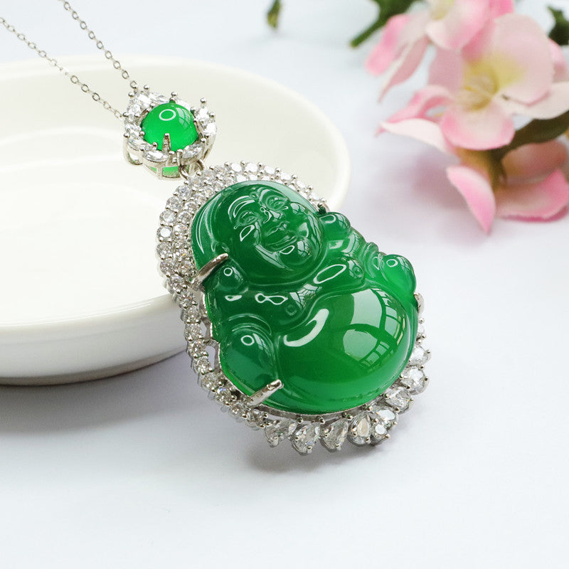 Natural Green Agate Buddah Necklace A160523